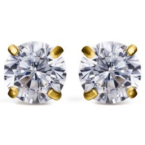 Children’s 925 Gold Zirconia Stud Earrings – One Missing Back